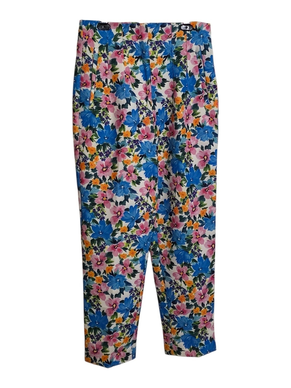 NWT Zara Floral Straight Leg Trousers Blue Pink Yellow Size M